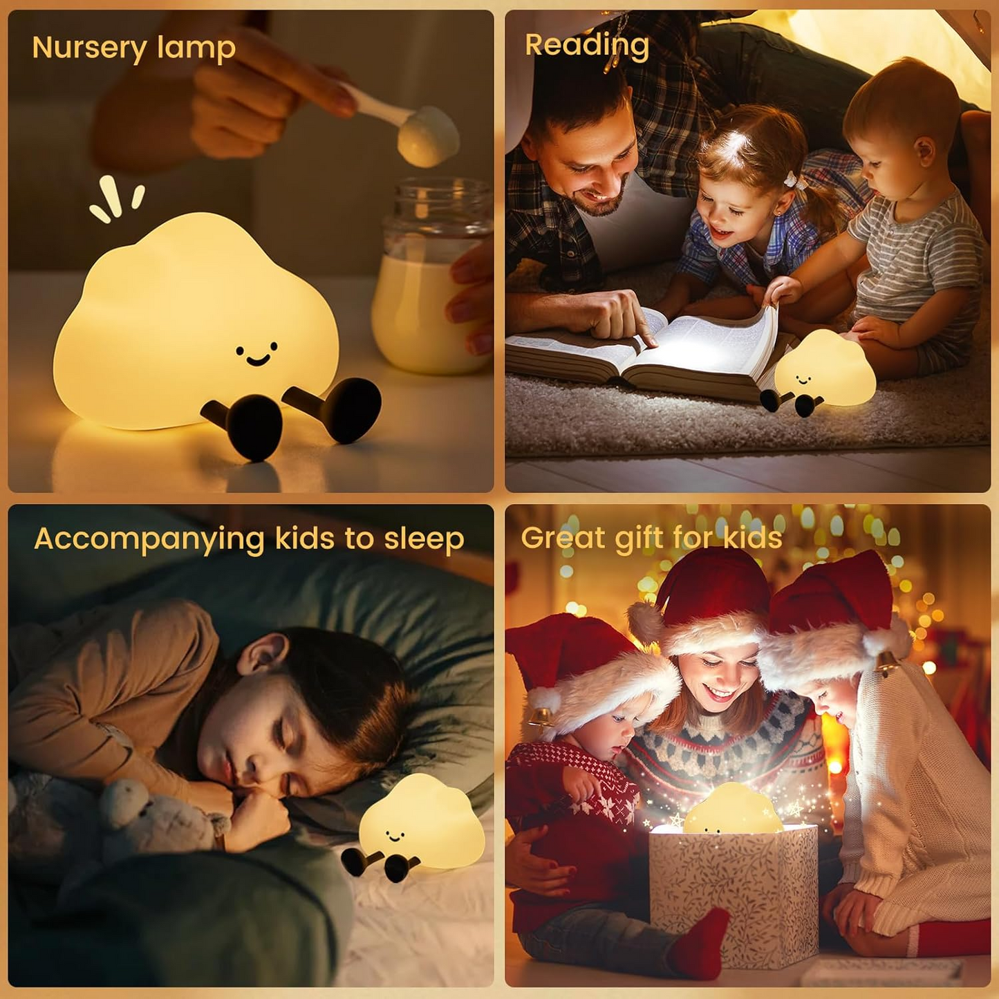 Luz nocturna infantil de silicona con forma de nube – Táctil, regulable y recargable USB-C
