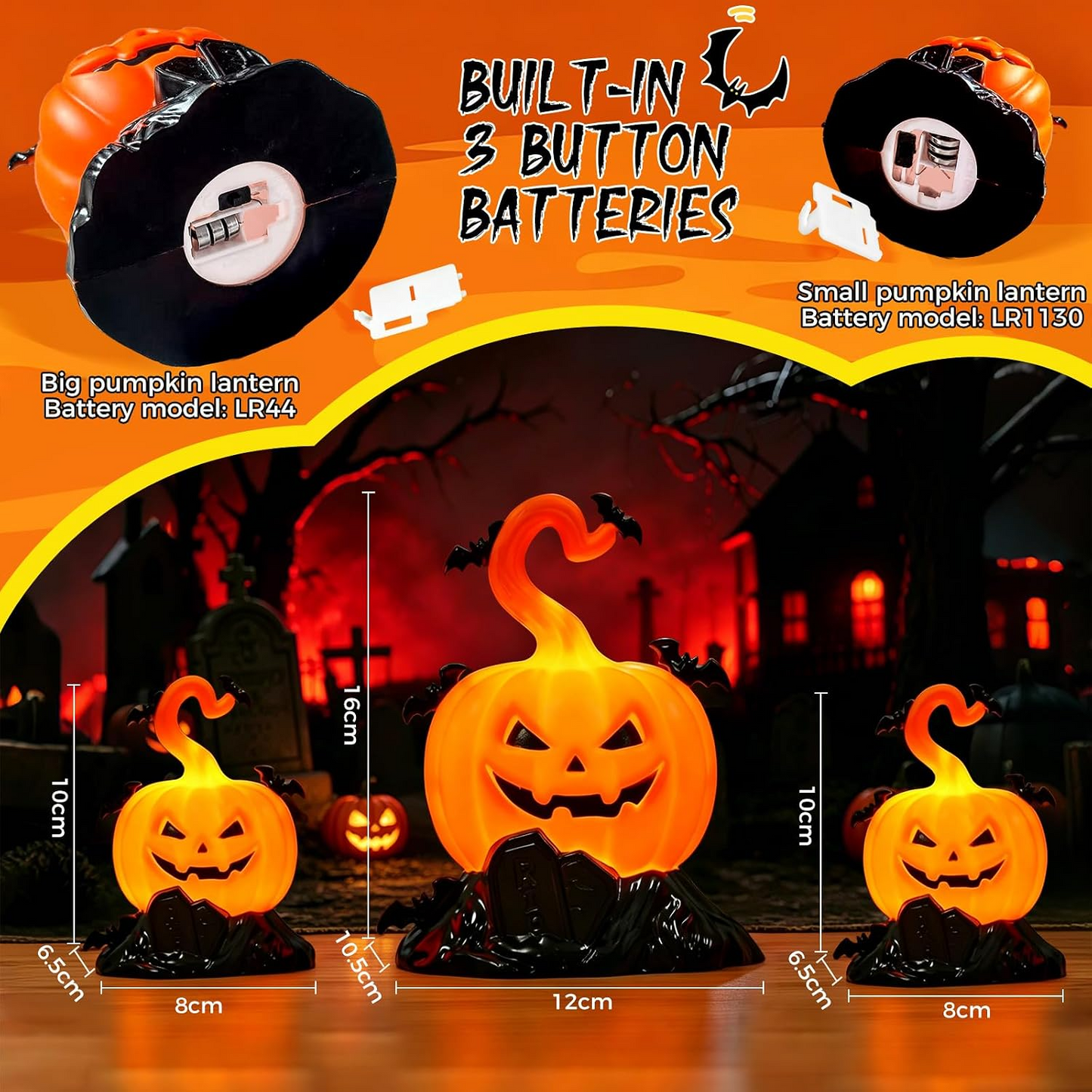 Linternas LED de calabaza Halloween – Set de 3 piezas