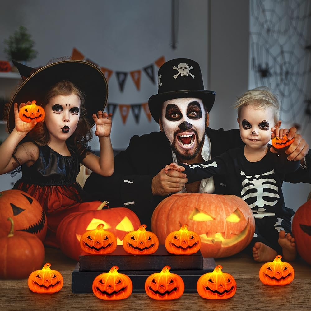 Velas LED de calabaza Halloween con mueca – Set de 12