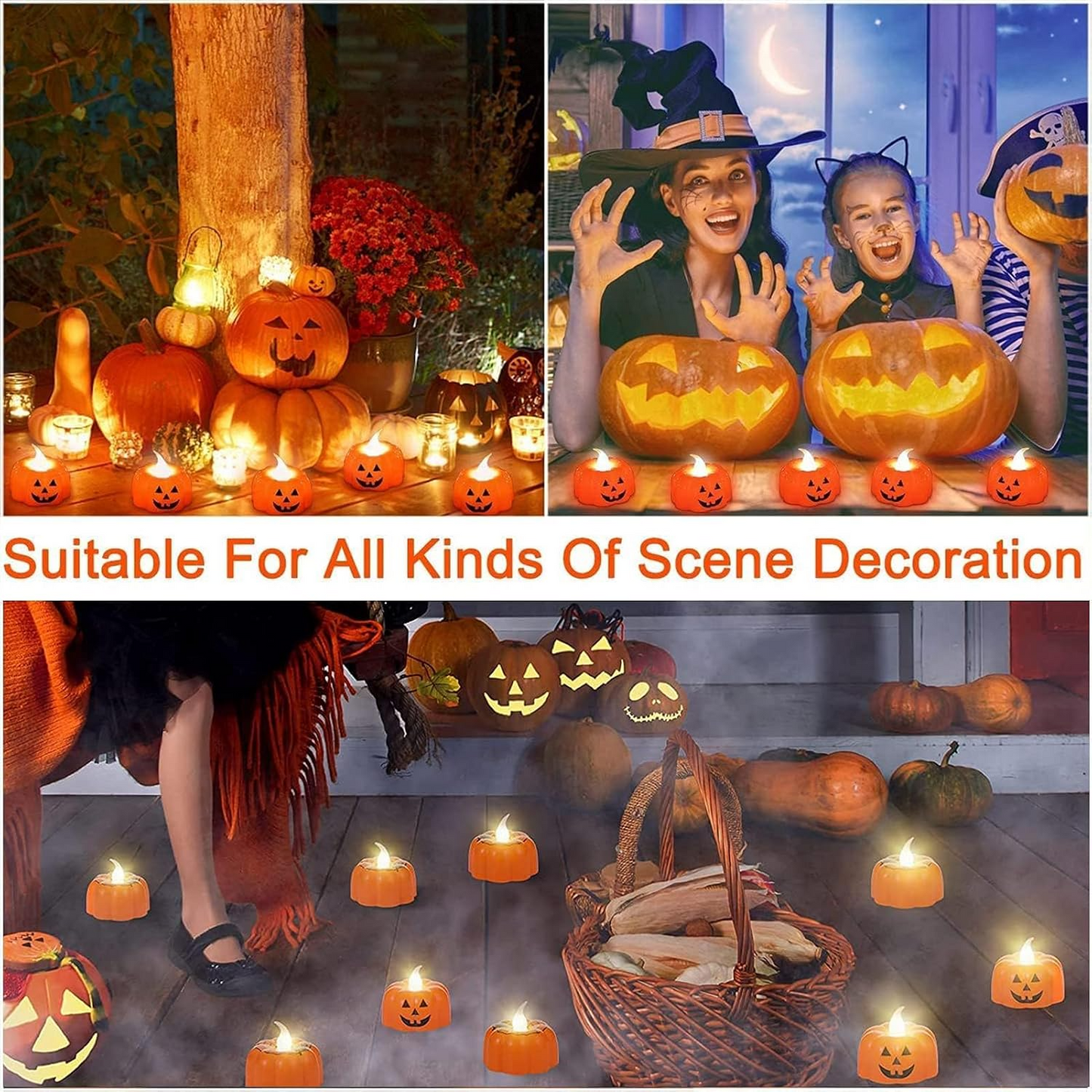 Velas LED de calabaza Halloween – Set de 12 unidades