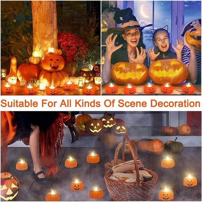 Velas LED de calabaza Halloween – Set de 12 unidades