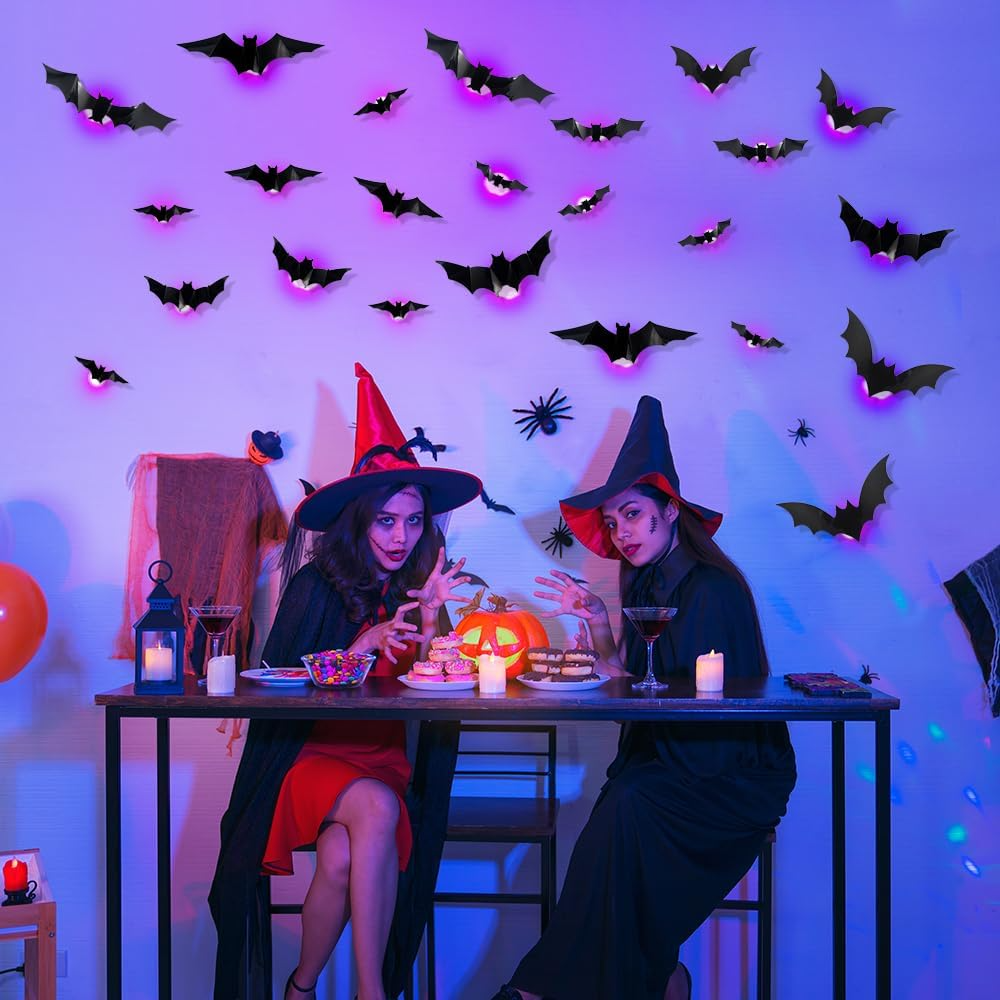 Pegatinas de murciélagos LED para decoración Halloween