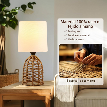 Lámparas de mesa de ratán con pantalla de lino – Set de 2