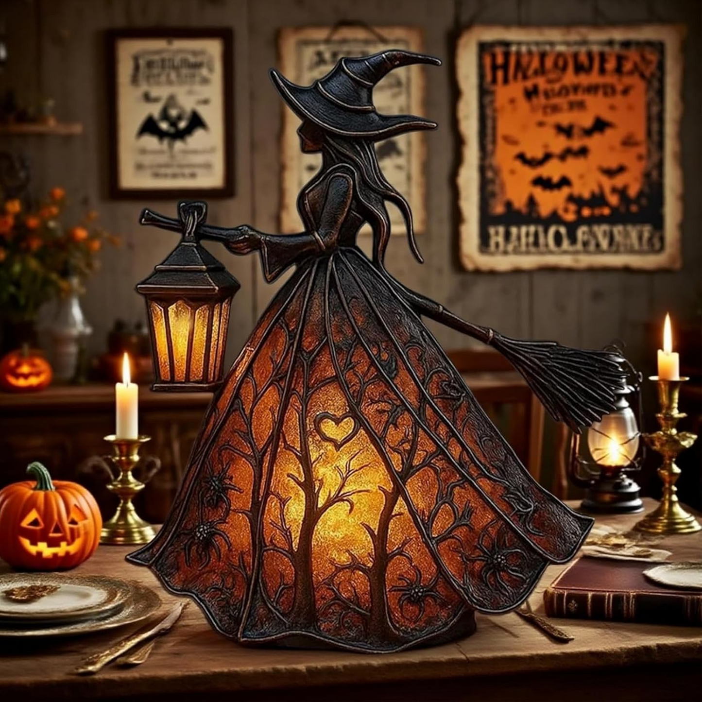 Lámpara de bruja Halloween con luz cálida gótica