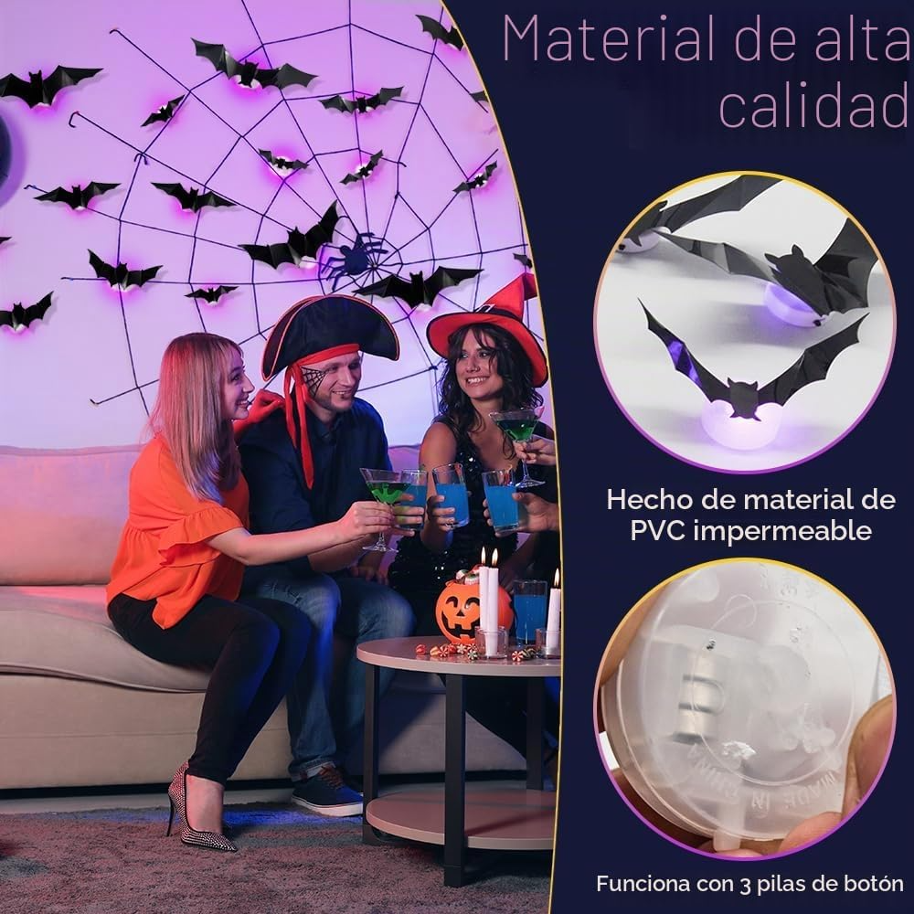 Pegatinas de murciélagos LED para decoración Halloween
