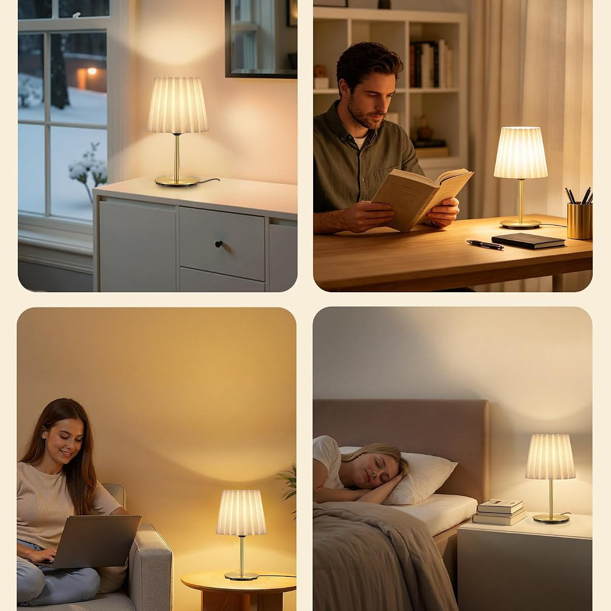 Lámparas de mesa blancas y doradas con 3 temperaturas de luz – Set de 2