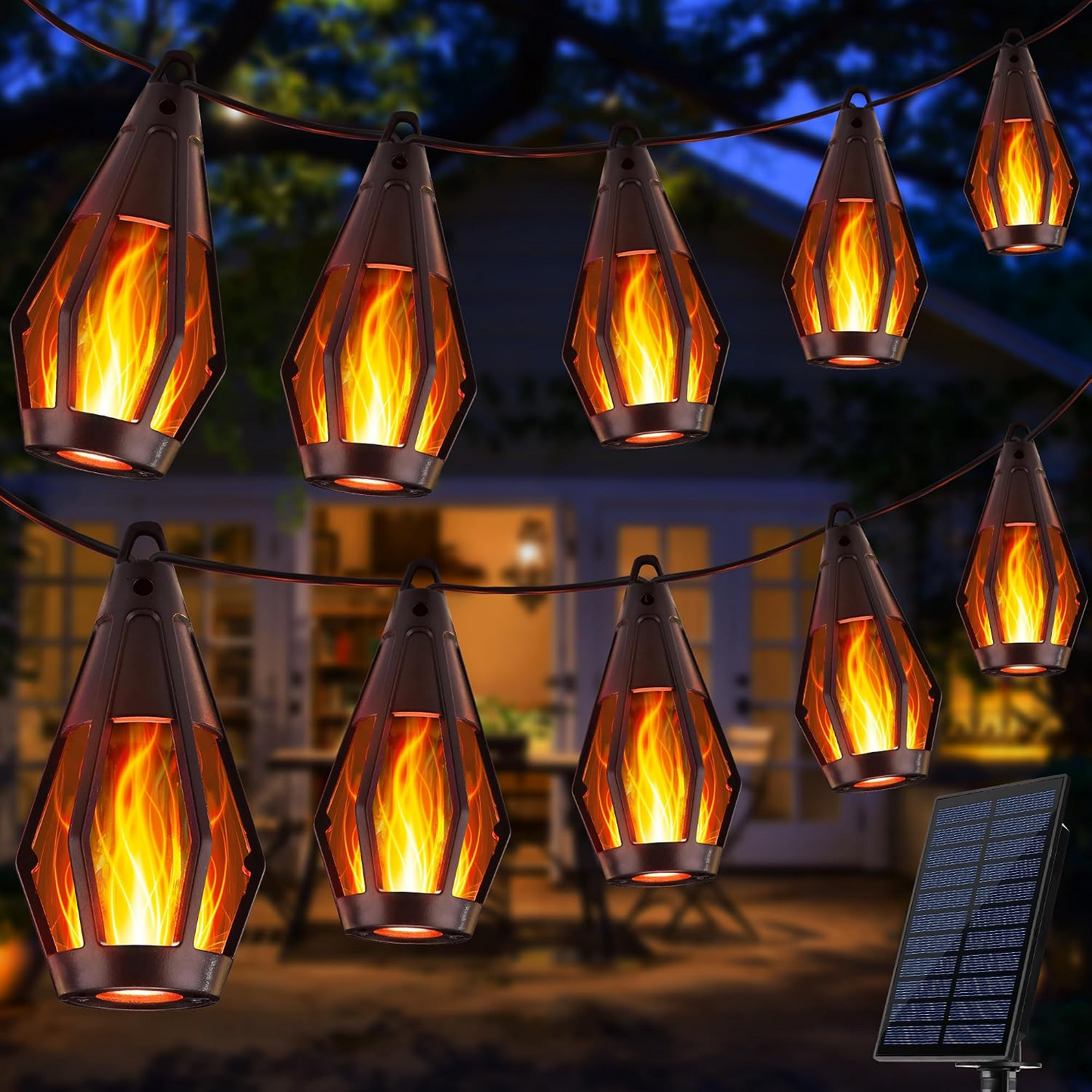 Guirnalda solar LED Halloween con efecto llama – 12,3 m impermeable exterior