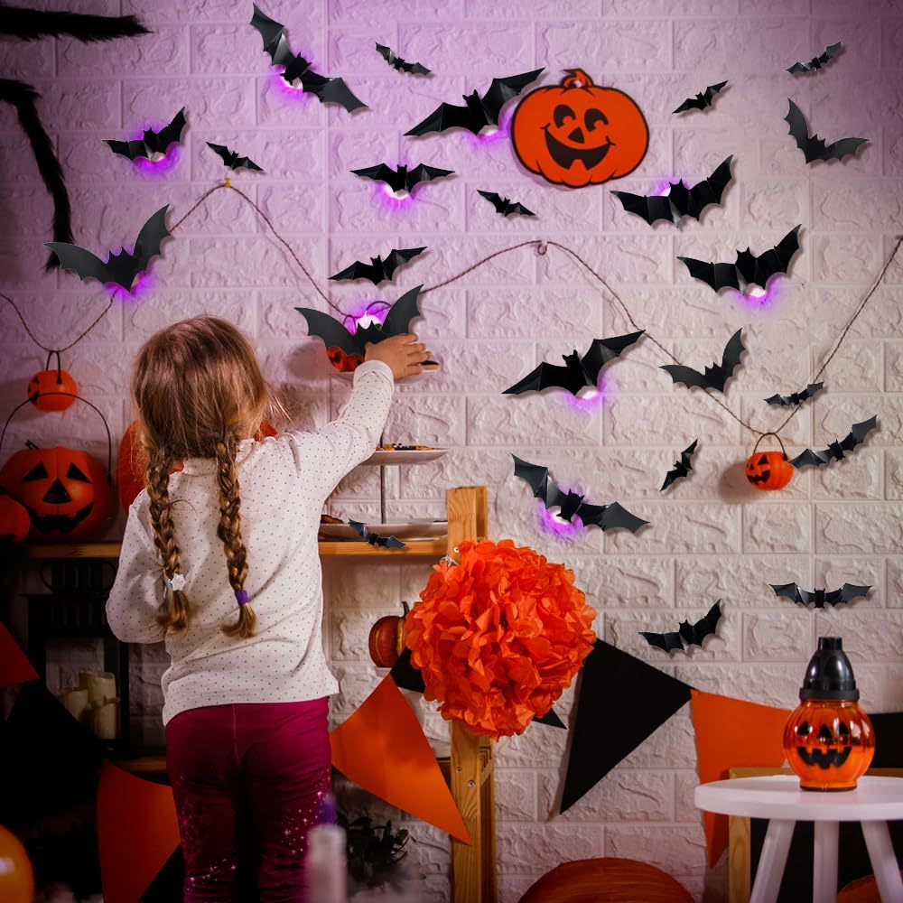 Pegatinas de murciélagos LED para decoración Halloween