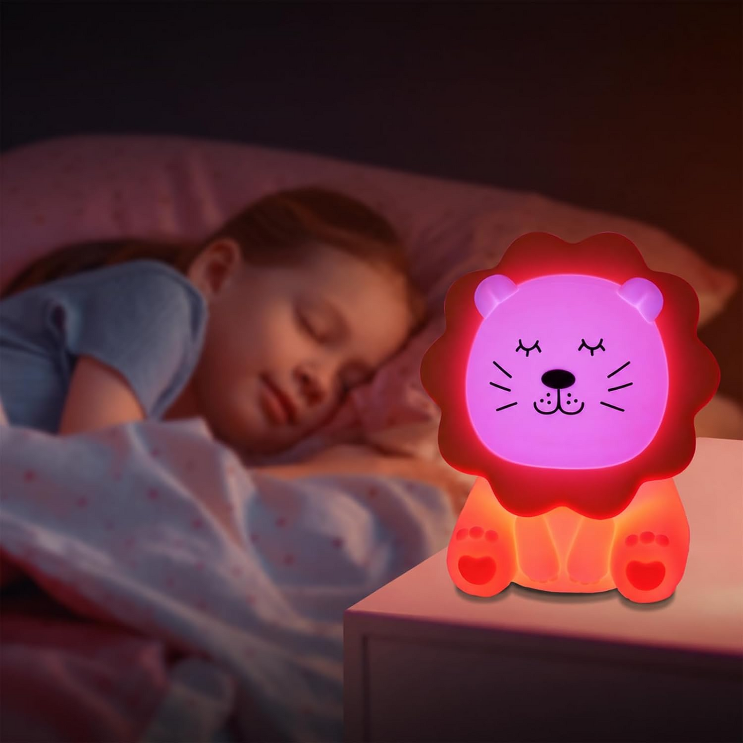 Luz nocturna infantil león de silicona 7 colores recargable 2000 mAh
