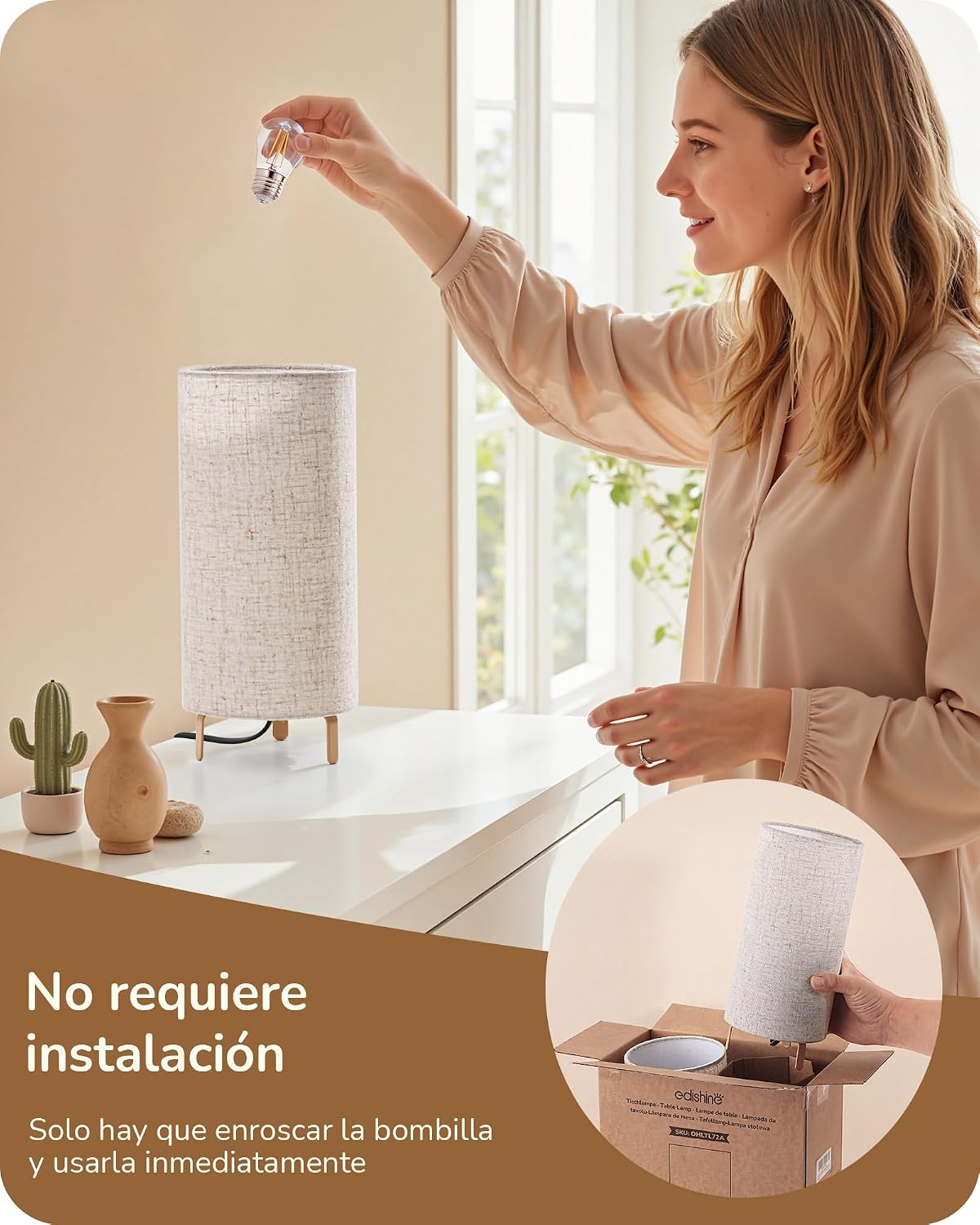 Lámparas de mesa de lino con base metálica dorada – Set de 2