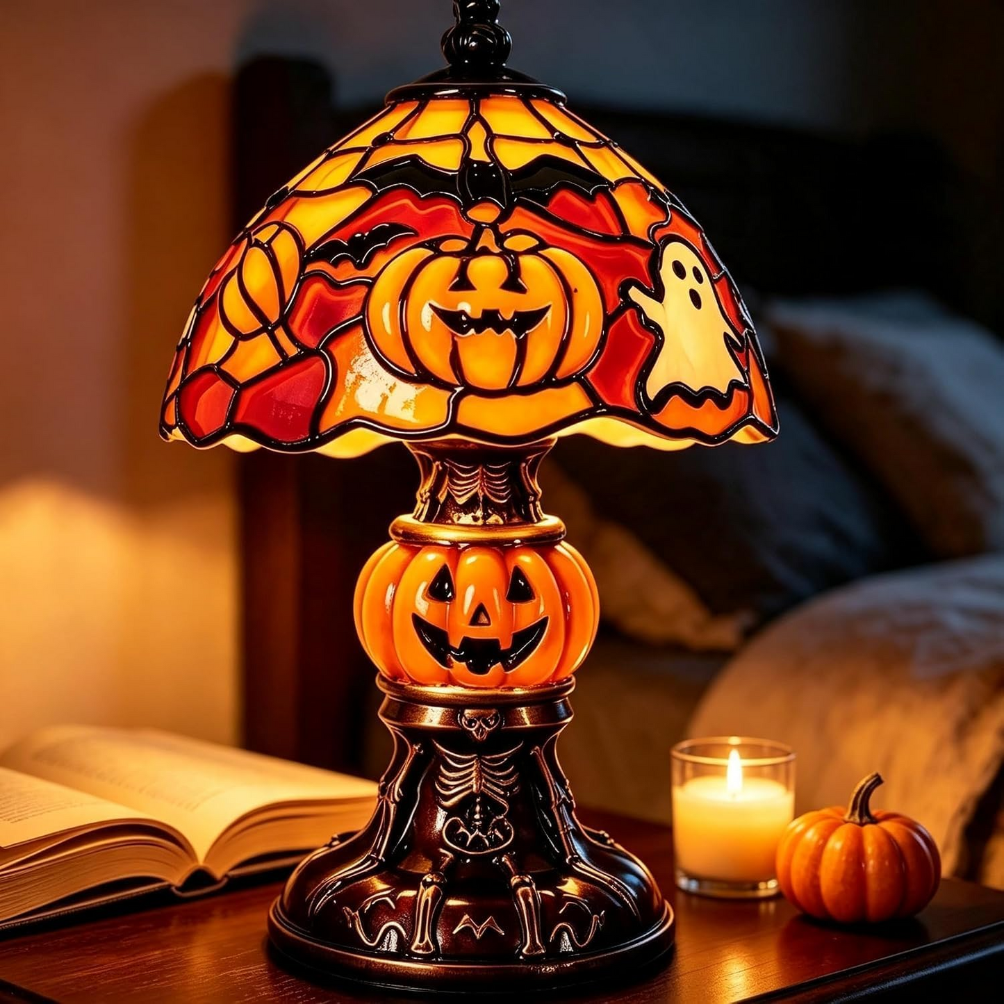 Lámpara de calabaza Halloween pintada a mano