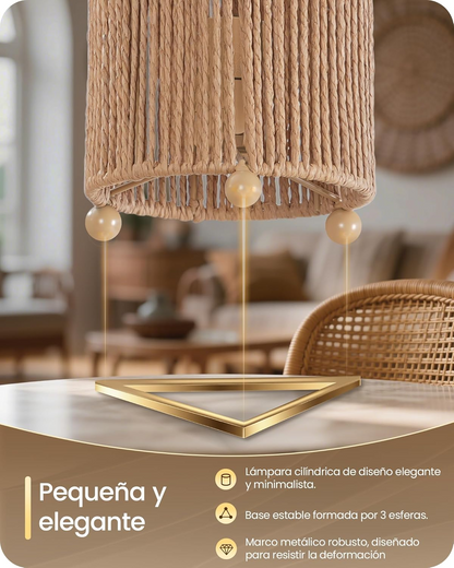 Set de 2 lámparas de mesilla boho rattan natural con pantalla negra y bombilla LED incluida