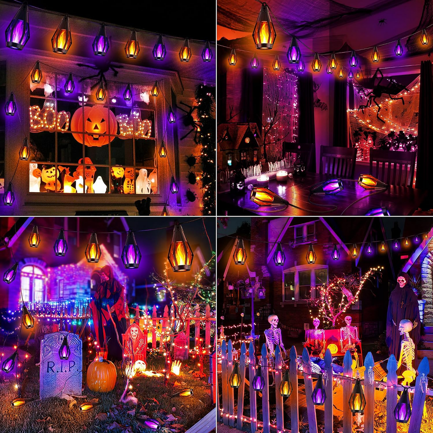 Guirnalda solar LED Halloween con efecto llama – 12,3 m impermeable exterior