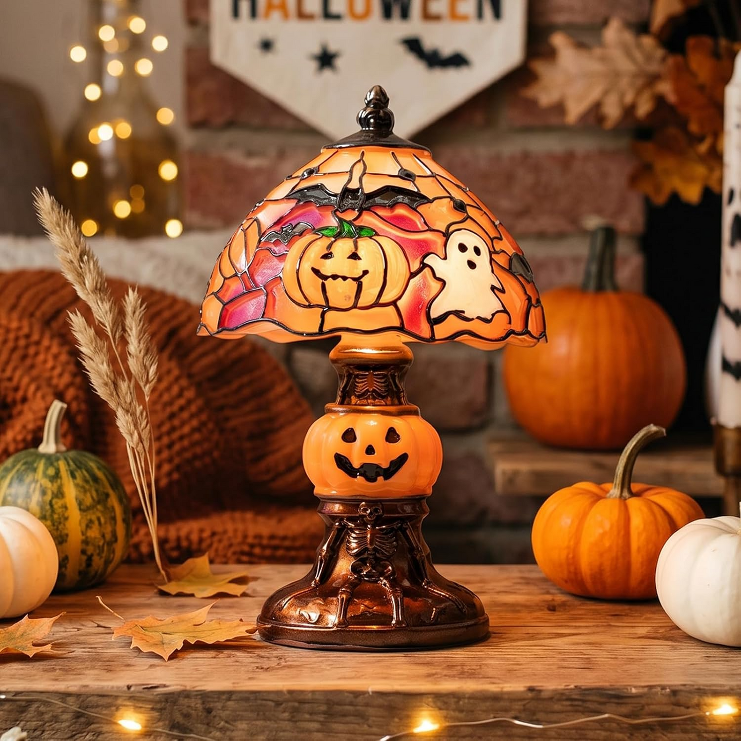 Lámpara de calabaza Halloween pintada a mano
