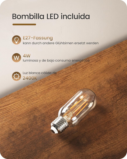 Set de 2 lámparas de mesilla boho rattan natural con pantalla negra y bombilla LED incluida