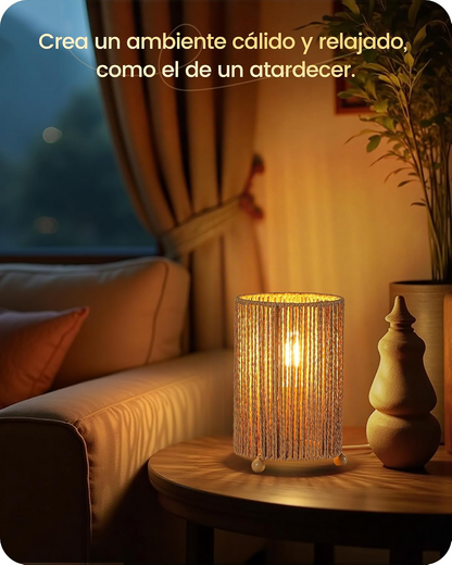 Set de 2 lámparas de mesilla boho rattan natural con pantalla negra y bombilla LED incluida