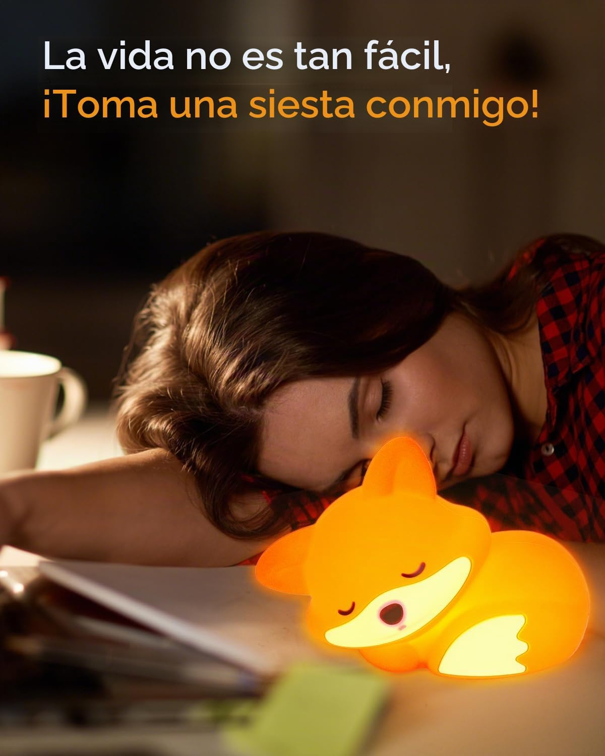 Luz nocturna infantil de silicona con forma de zorro – Táctil, regulable y con temporizador