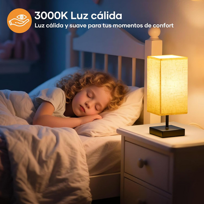 Lámpara de mesilla táctil regulación continua y memoria pantalla lino beige