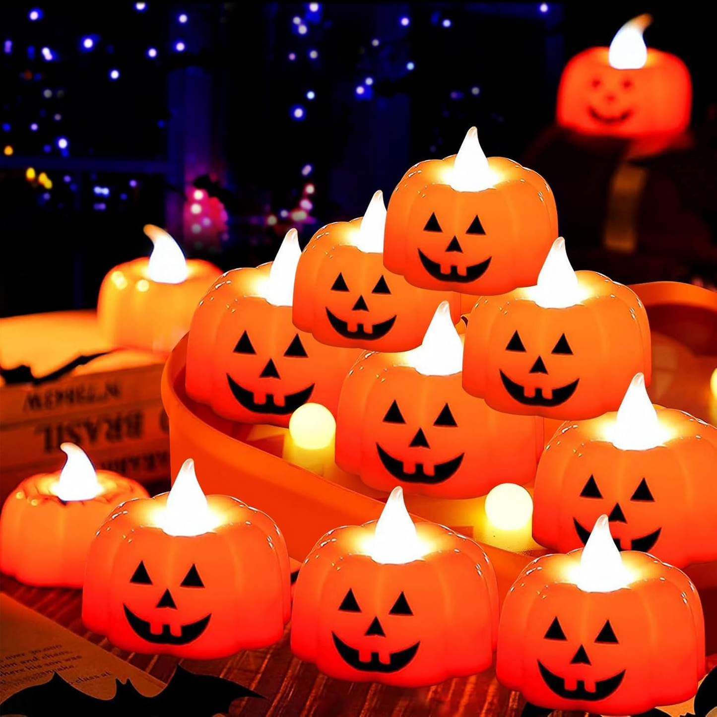 Velas LED de calabaza Halloween – Set de 12 unidades