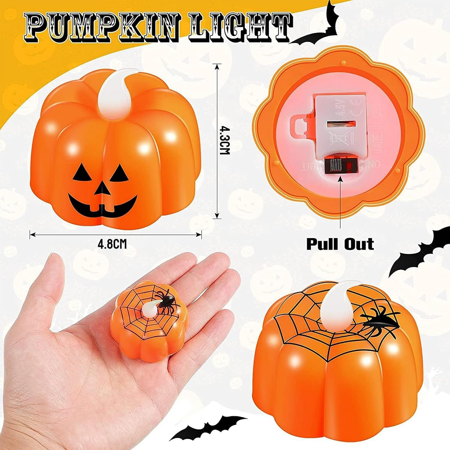 Velas LED de calabaza Halloween – Set de 12 unidades