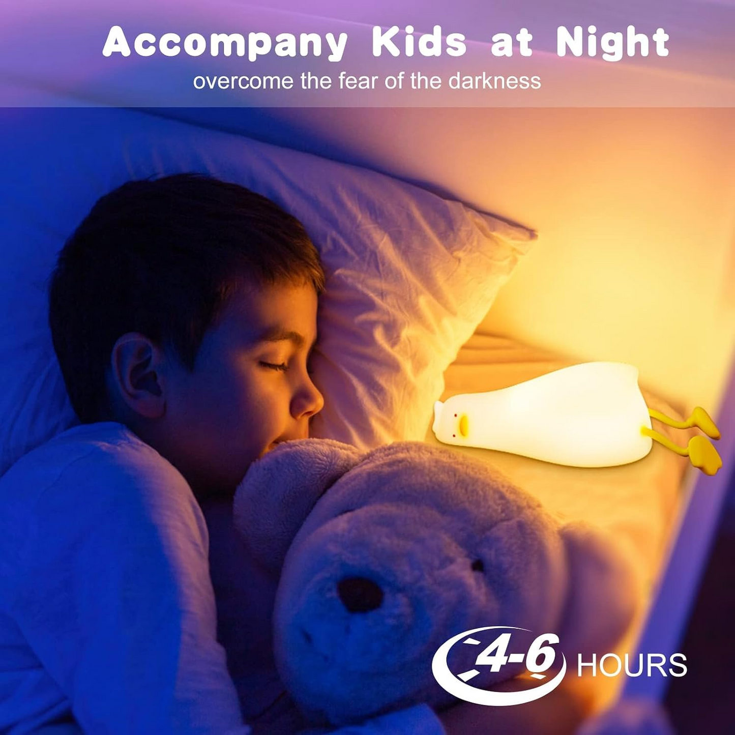 Luz nocturna infantil de silicona con forma de pato – Recargable, regulable y con temporizador