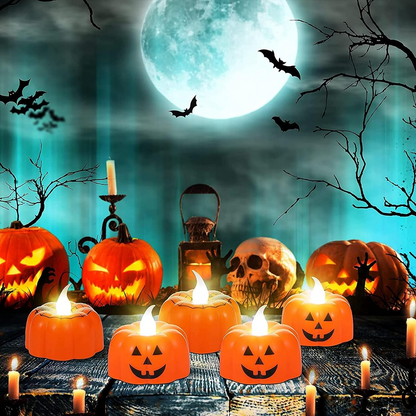 Velas LED de calabaza Halloween – Set de 12 unidades