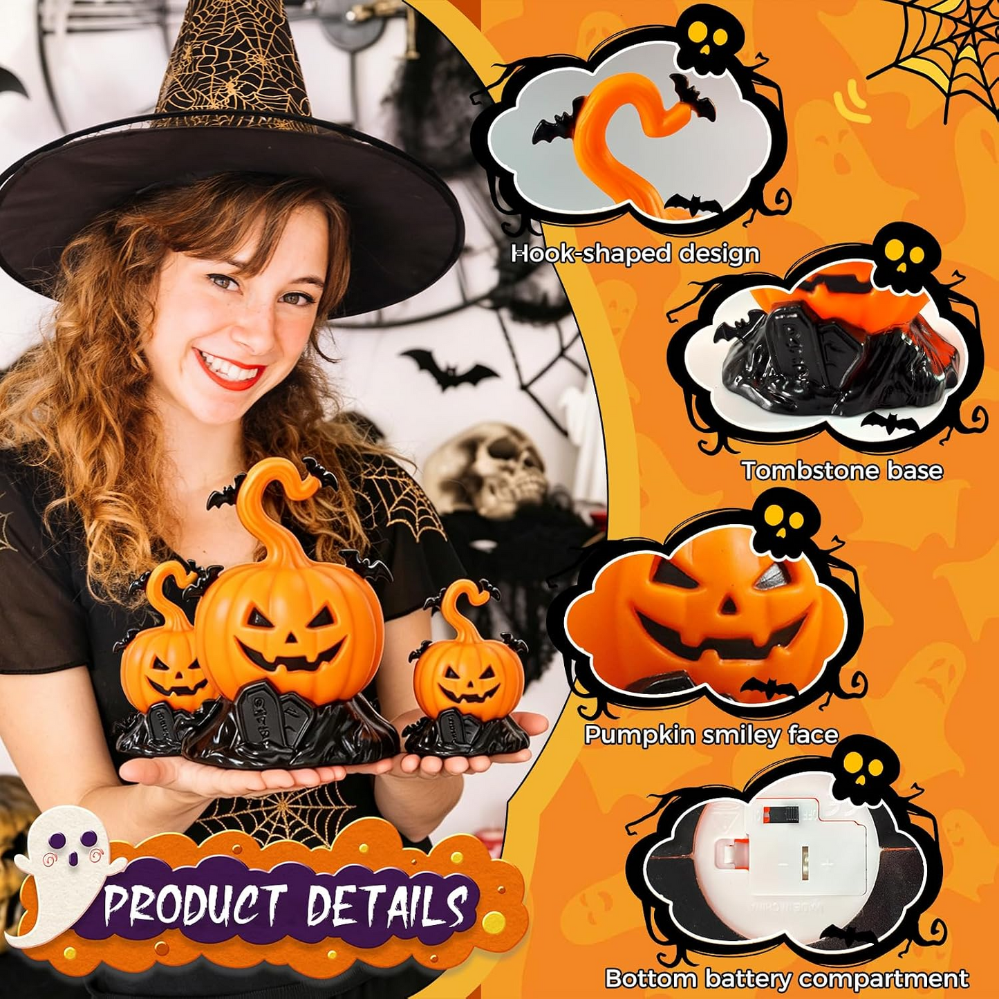 Linternas LED de calabaza Halloween – Set de 3 piezas