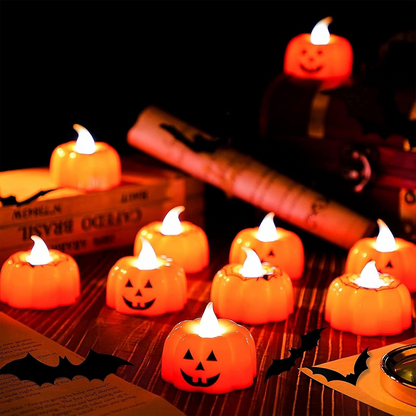 Velas LED de calabaza Halloween – Set de 12 unidades
